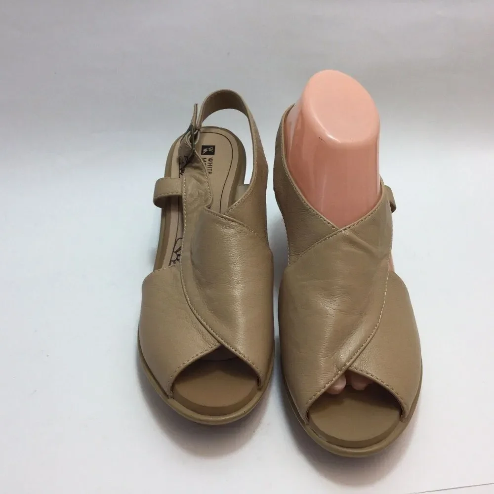 White Mountain‎ Wedge Heel Shoes beige 9.5 M Leather Lpper Barbershop Womans